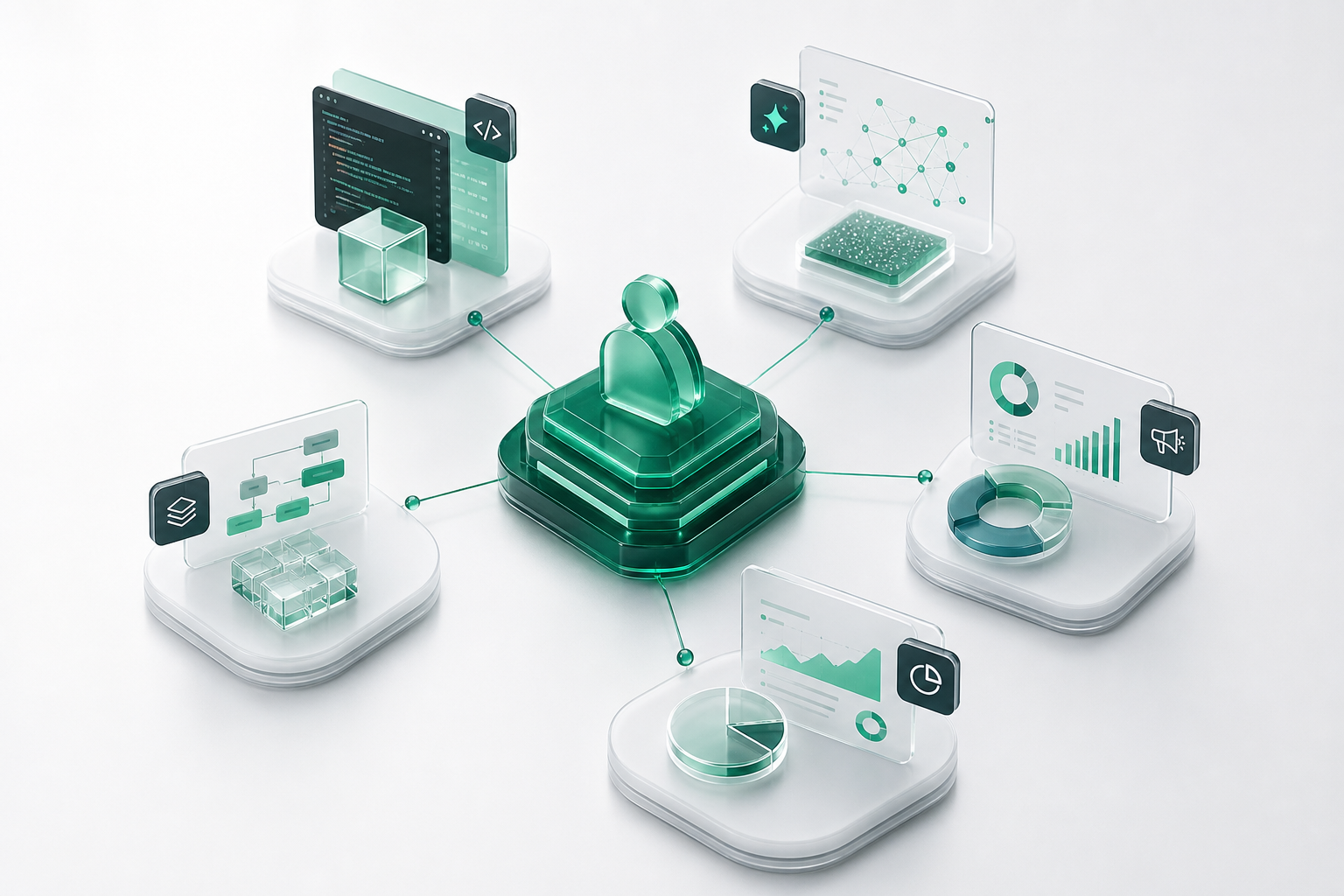 Human-led VirtualRep execution system connecting software, AI automation, marketing, operations, and strategy